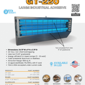 GT-220 industrial fly light trap with UV bulbs and glueboards